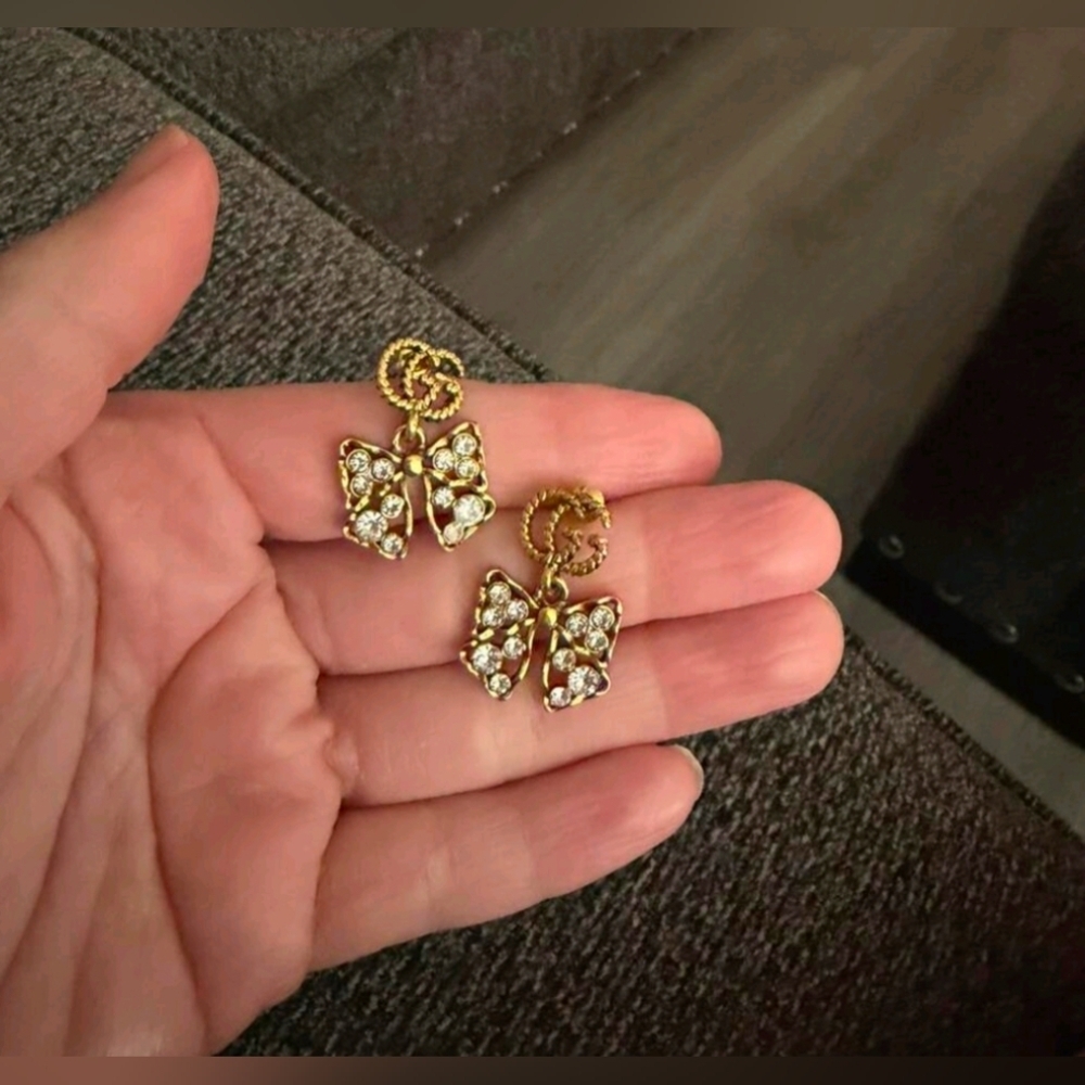 Fashion Jewelry Gold Crystal Butterfly Earrings GG Design Vintage Design